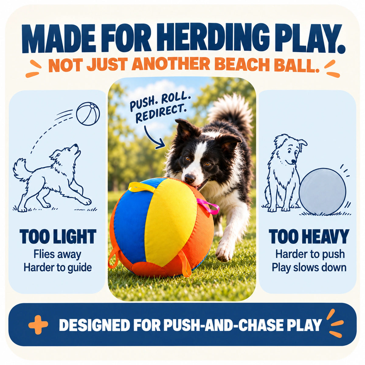 Dog using natural herding movement with the nyvose ball