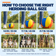 nyvose herding ball size guide for 25 cm, 45 cm and 55 cm balls
