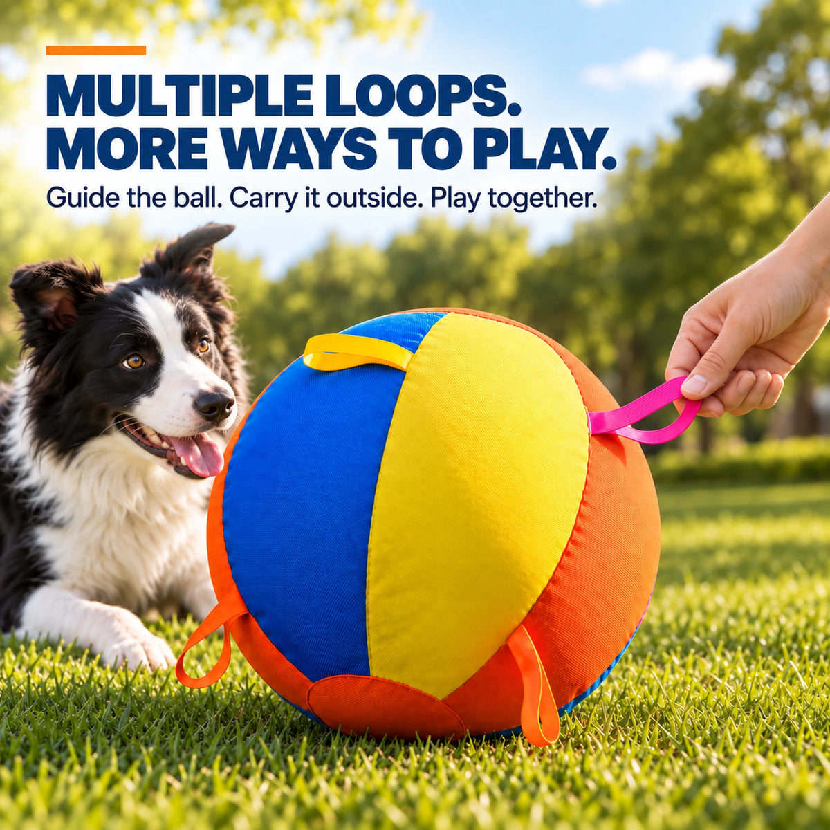 Reinforced grab loops on the nyvose herding ball cover