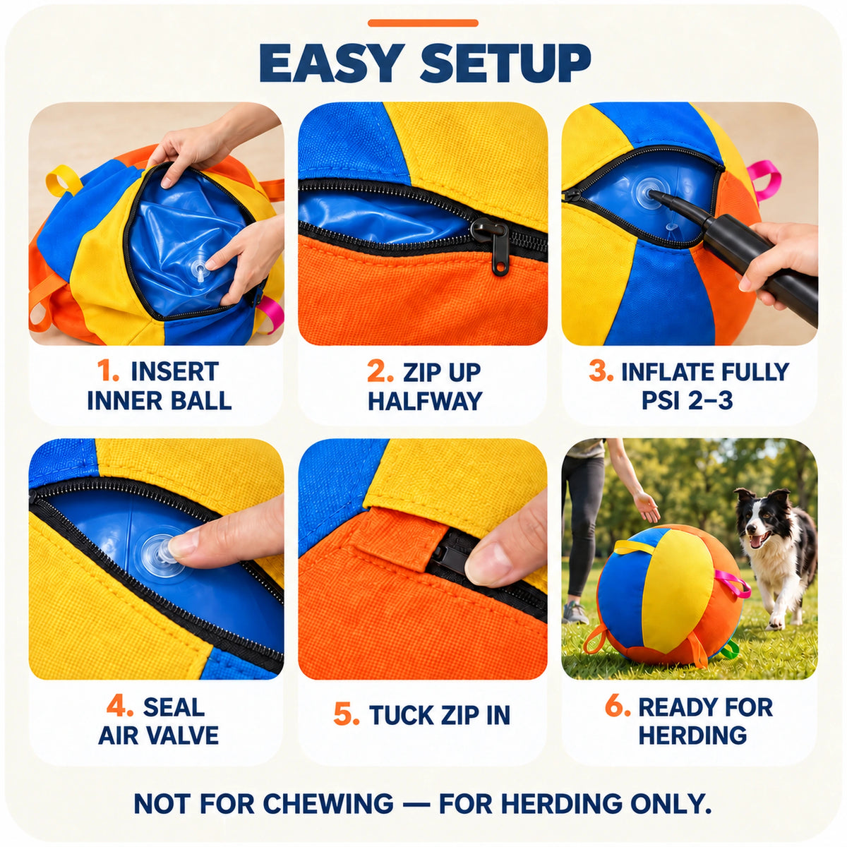 Foot pump and easy setup for the nyvose herding ball