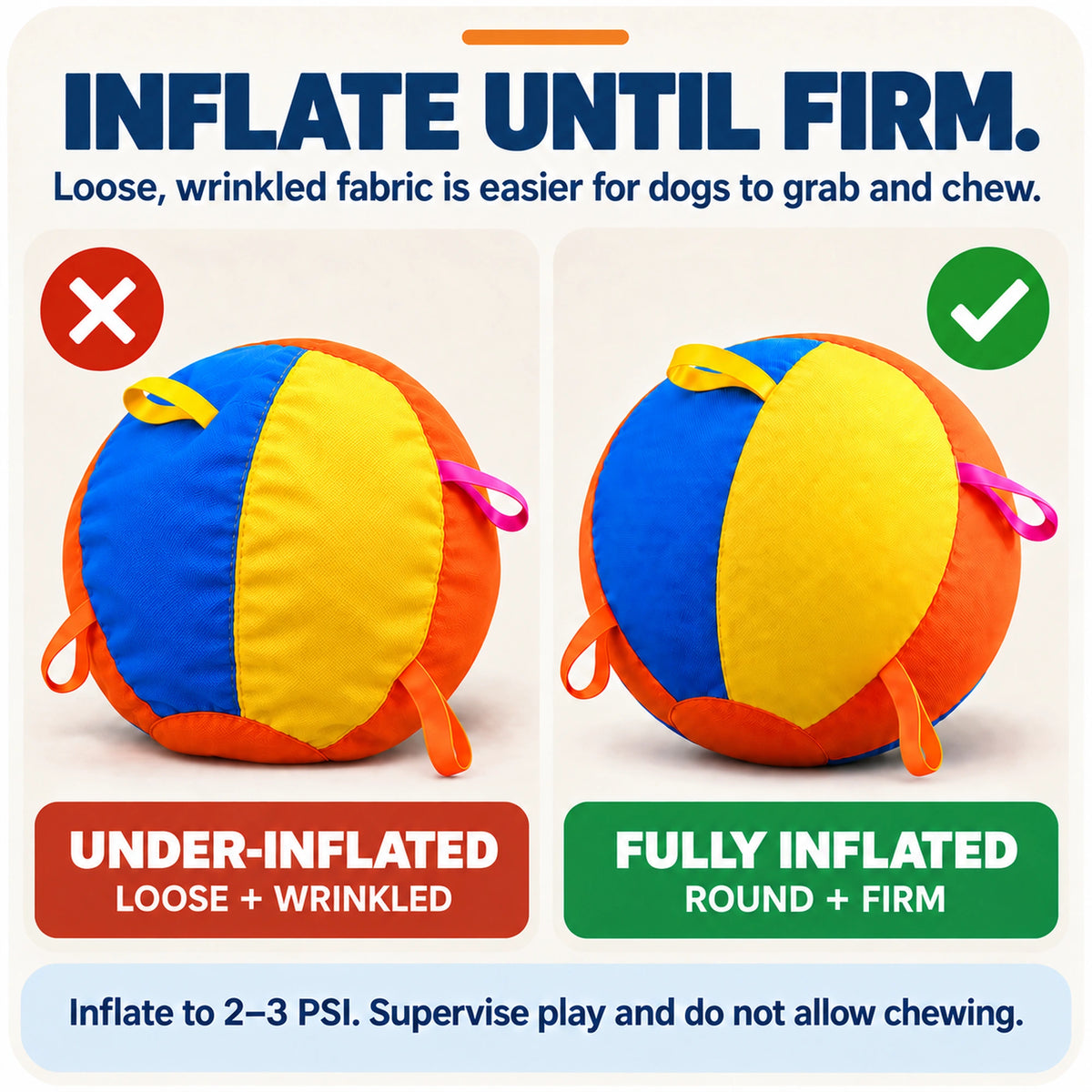Fully inflated nyvose herding ball with a smooth, taut cover