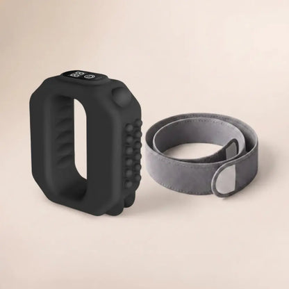 Black hands-free fascia ring massager with adjustable strap