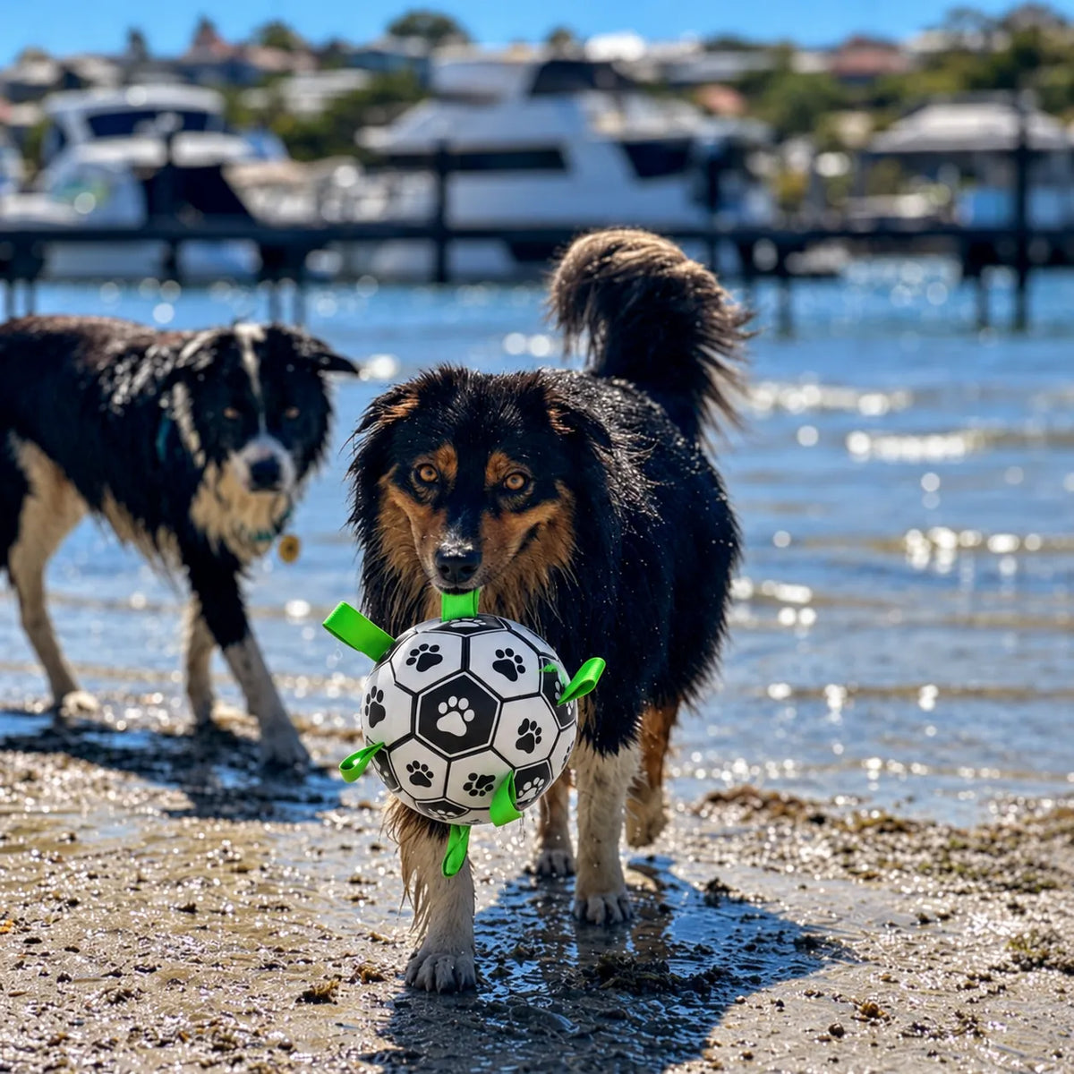 Dog playing with the nyvose Grab Tab Soccer Ball — view 6